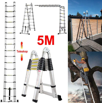 Teleskopleiter mit Stabilisator, 5M/2.5M+2.5M