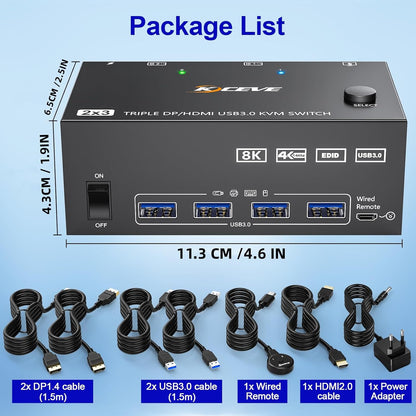 KVM Switch für 2 PCs und 3 Monitore 4K/8K