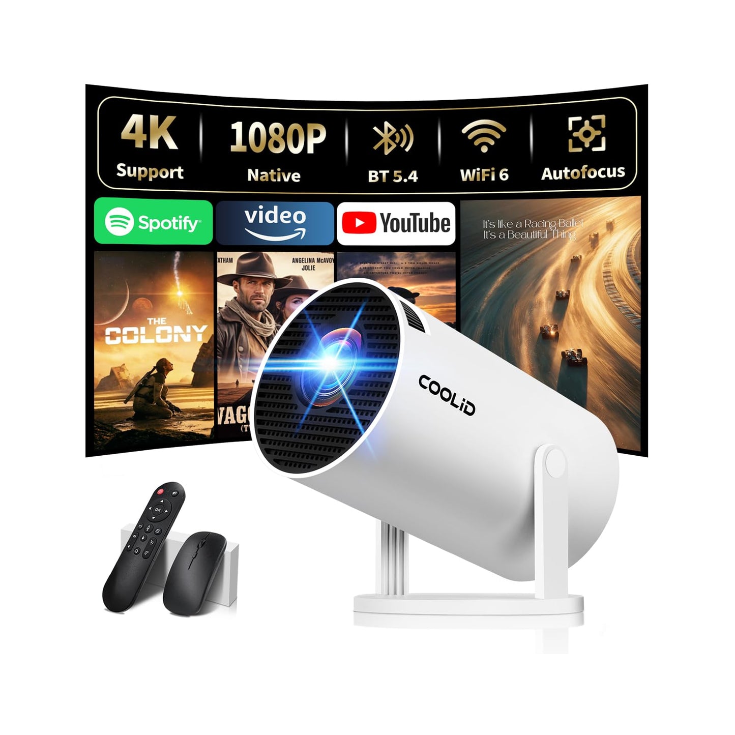 Tragbarer Mini-Beamer C2 mit 4K-Unterstützung und 5G WiFi, White