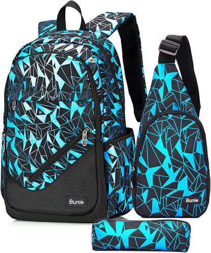 3-teiliges Schulrucksack-Set, Blau L
