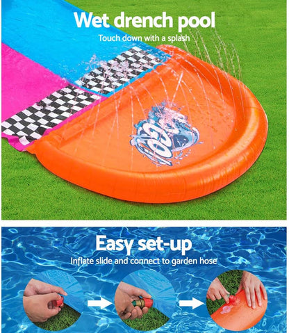 2er-Wasserrutsche mit aufblasbaren Lama-Schwimmtieren, Blau