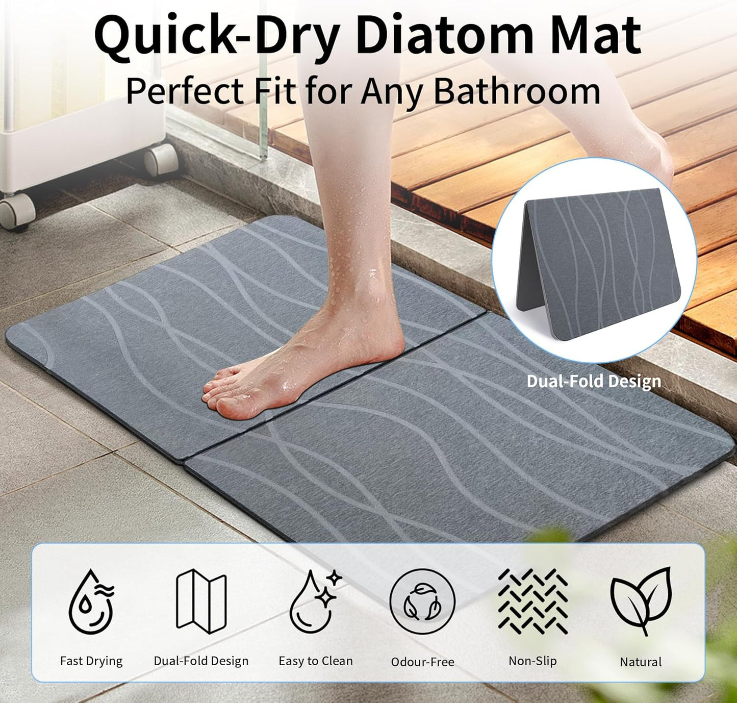 Faltbare Duschmatte, rutschfestes Design, Gravurfarbe