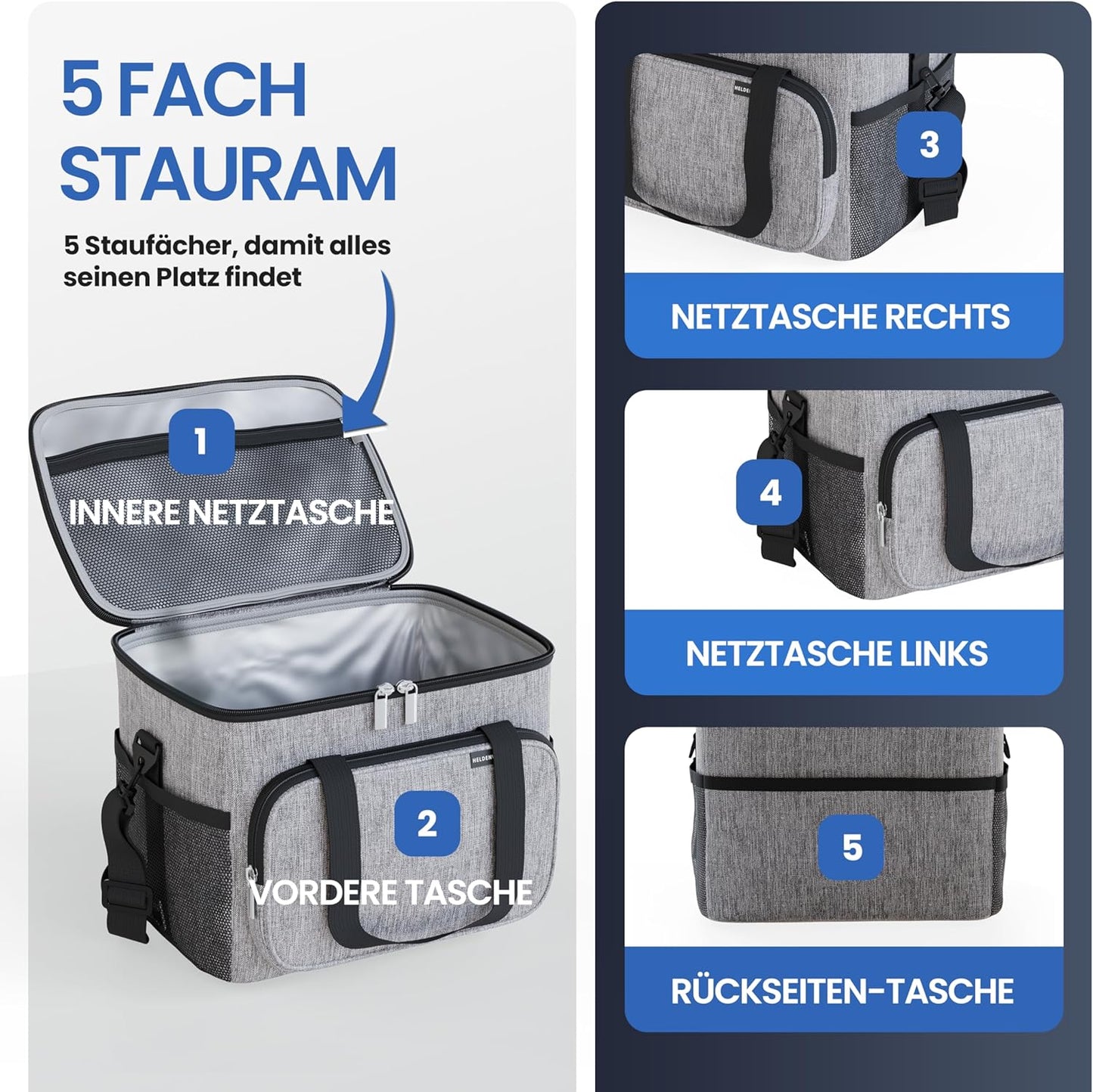 Faltbare Kühltasche mit Flaschenöffner & verstärktem Boden, Hellgrau 30L