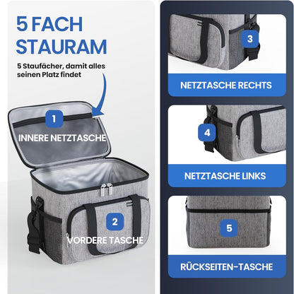 Faltbare Kühltasche mit Flaschenöffner & verstärktem Boden, Hellgrau 30L