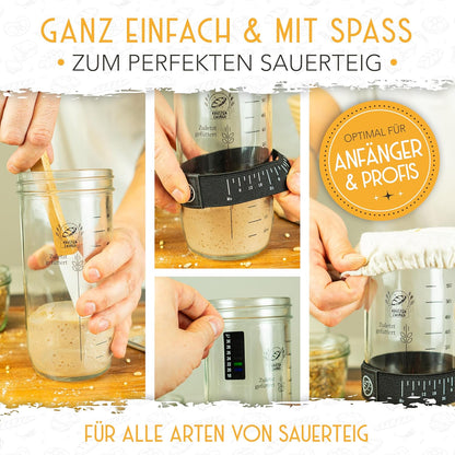 Gärkörbchen & Sauerteig Starter Set, G&#xE4;rkorb-Set + 600ml Starter + Zubeh&#xF6;r