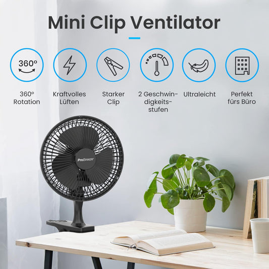 Mini-Ventilator mit Clip, Schwarz