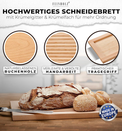 Brotschneidebrett mit Krümelfach, 40 x 25 cm