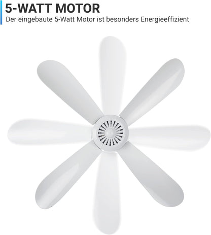 Mobiler Deckenventilator mit Schalter und Aufhänger, Weiss