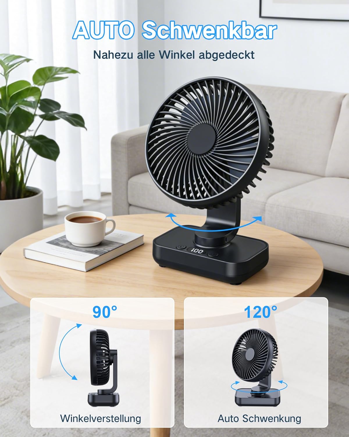 Oszillierender Tischventilator, Matt-schwarz
