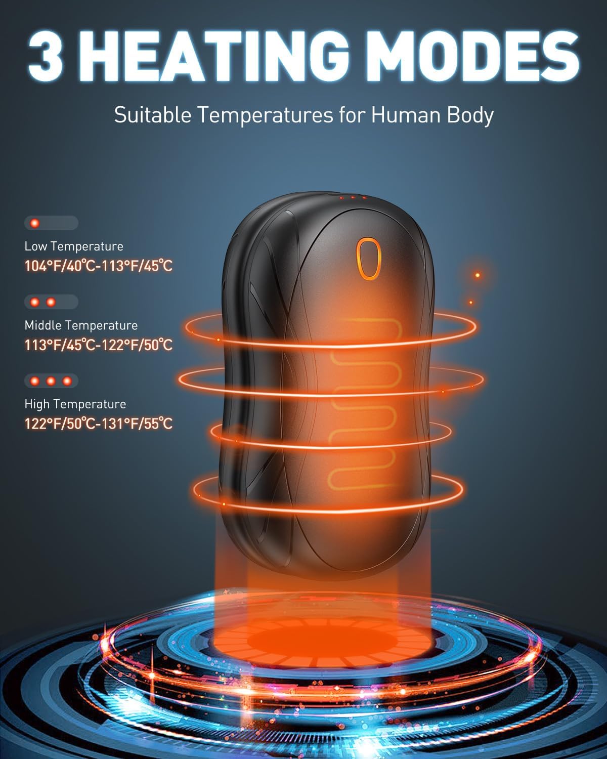 Wiederaufladbare Handwärmer mit Powerbank-Funktion, Schwarz