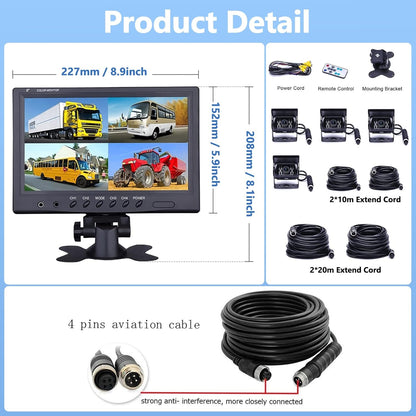 Rückfahrkamera-Set mit 9 Zoll Monitor (4 Kameras), 9 Zoll + 4 Kameras