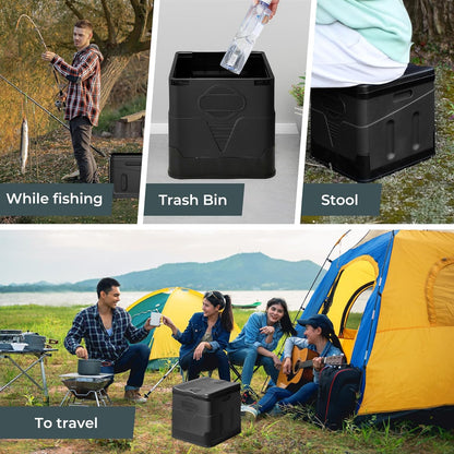 Klapptoiletten-Set mit Müllbeutel, Transporttasche & Toilettensitzpolster, Reines Schwarz