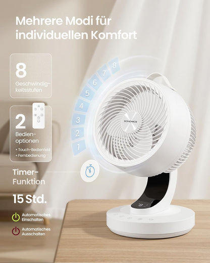 Tischventilator XFC001W1EU mit 70° Oszillation und Timer, Wolkenweiss