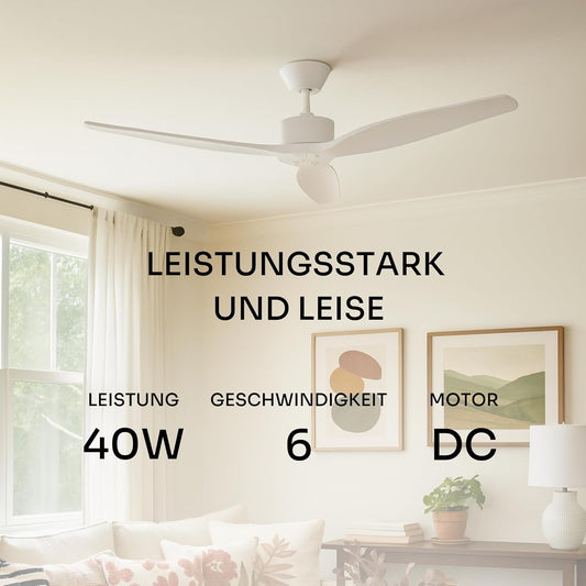 Deckenventilator mit Fernbedienung, Ohne Licht Weiss
