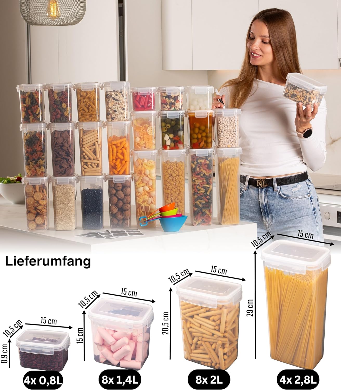Vorratsdosen-Set mit Deckel, 24 Set L Weiss