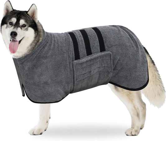 Saugfähiger und schnell trocknender Hundebademantel, Grau, XXL