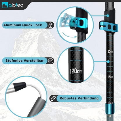 Faltbare Trekkingstöcke, Carbon Zicral 110-130 cm | Blue Teal
