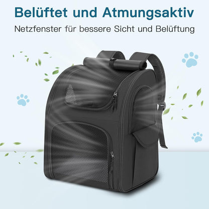 Hunderucksack bis 10 kg mit Netzfenster, Schwarz