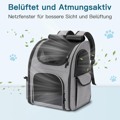 Haustier Rucksack mit Netzfenster, Grau