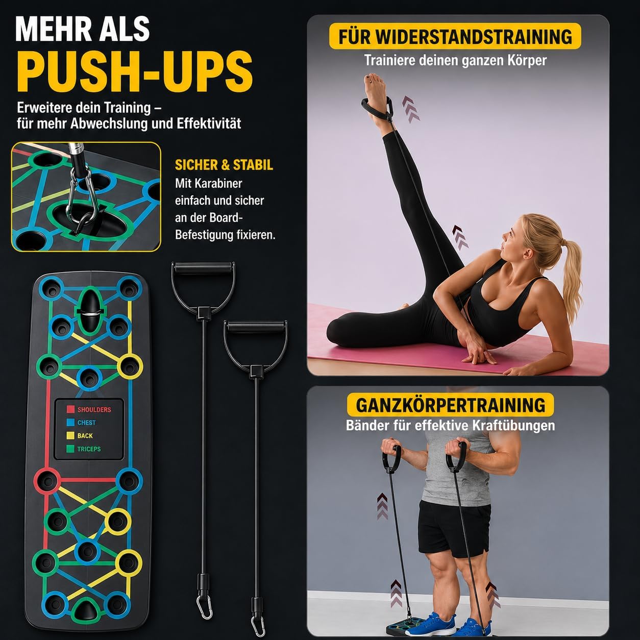 17-in-1 Push-Up Board mit Griffen, Schwarz