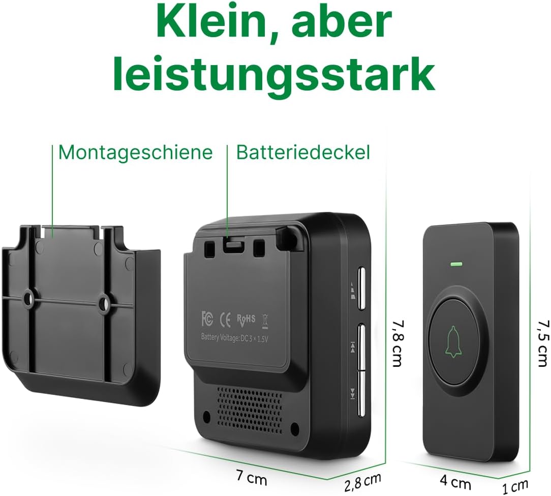 Funkklingel-Set mit 2 Empfängern, 52 Melodien, 2 receivers + 1 push Schwarz