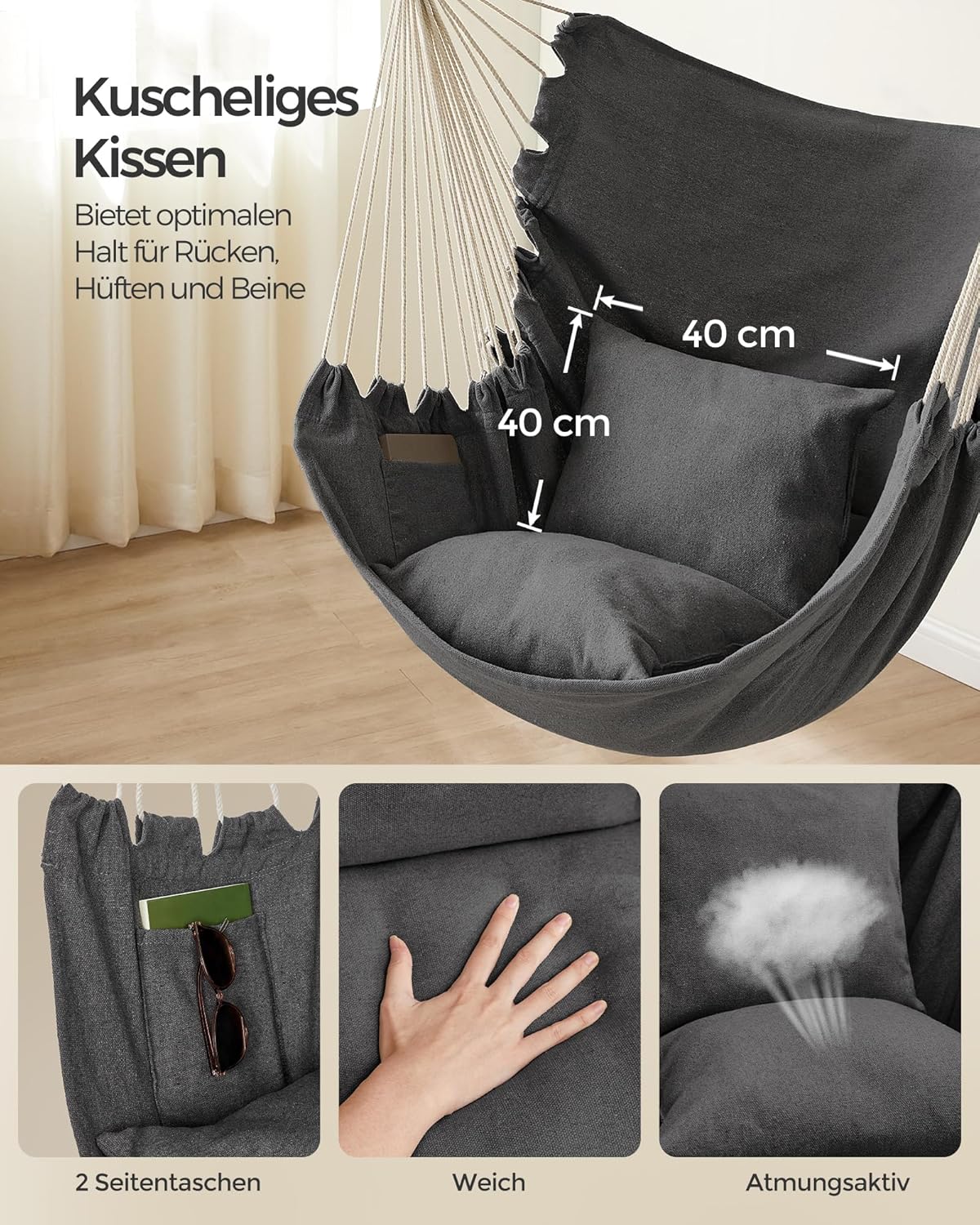 Hängesessel mit Kissen, Schiefergrau Legierter Stahl