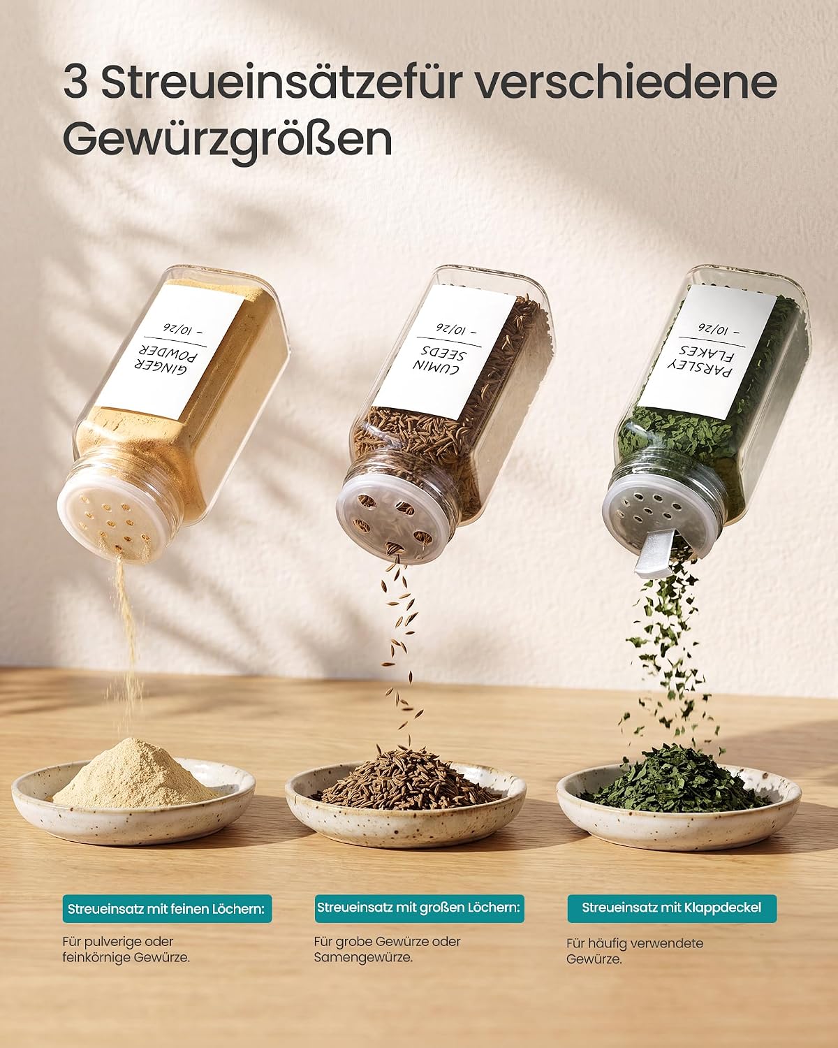 24-teiliges Gewürzgläser-Set mit Streueinsatz, Schwarz 24 Set