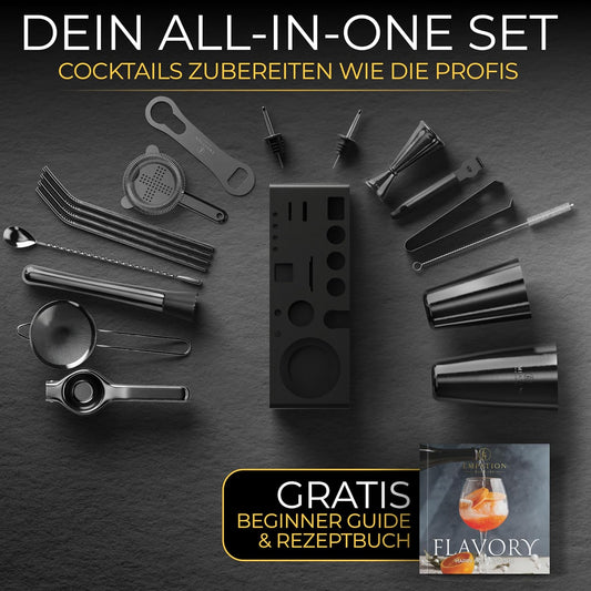 Cocktail-Shaker-Set mit Bar Zubehör (Testsieger), Schwarz