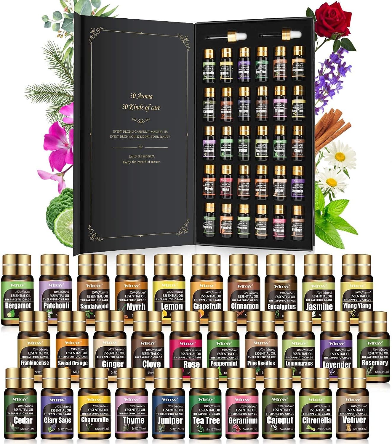 30-teiliges Set Ätherische Öle, Pflanzen-/ Blumenaroma, 30 Pflanzenaroma / Blumenaroma