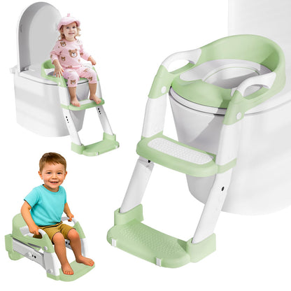 3-in-1 Toilettensitz mit Treppe für Kinder, Grün