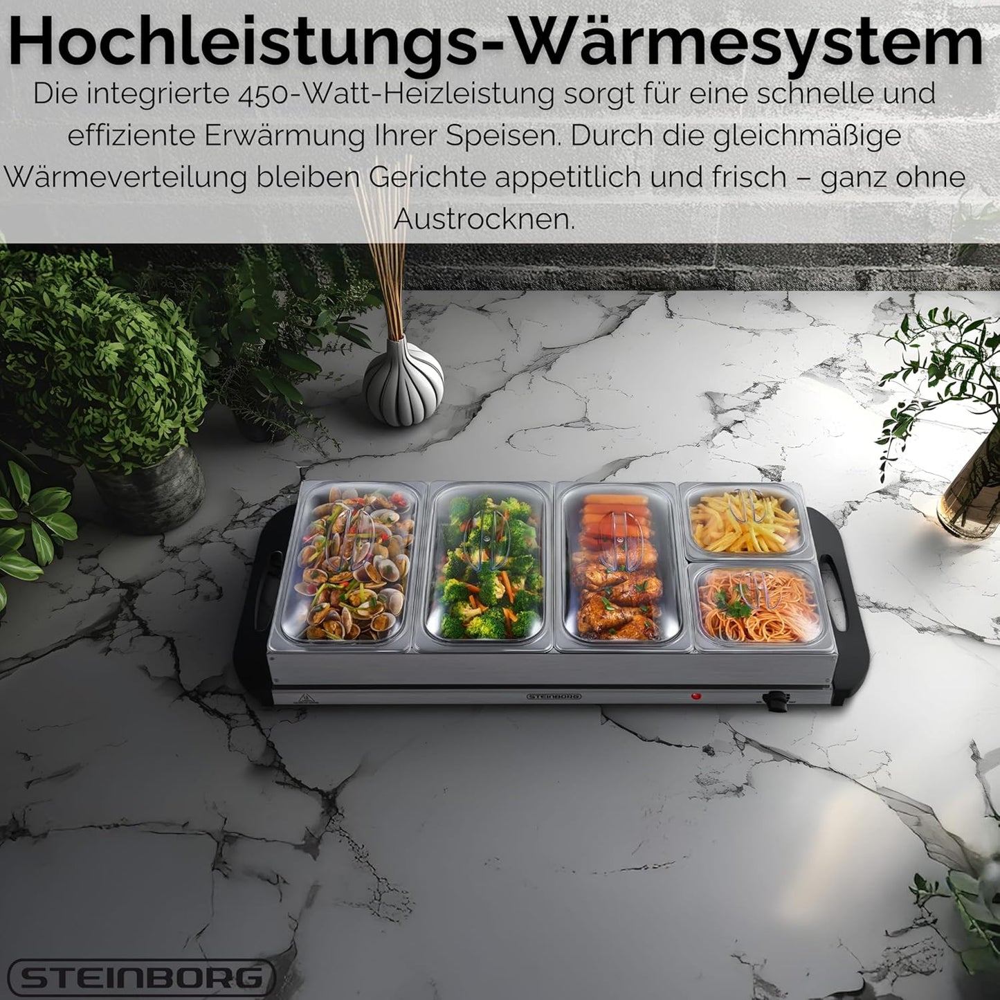 Buffetwärmer mit 5 Speisebehältern