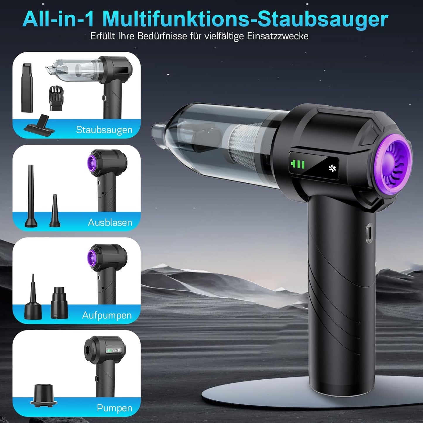 4-in-1 Akku-Handstaubsauger mit Gebläse & Aufblasfunktion