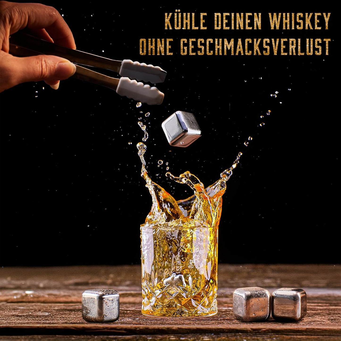 Whiskey Karaffe Geschenkset mit Gläser & Steinen, 4 Gläser