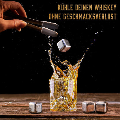 Whiskey Karaffe Geschenkset mit Gläser & Steinen, 4 Gläser