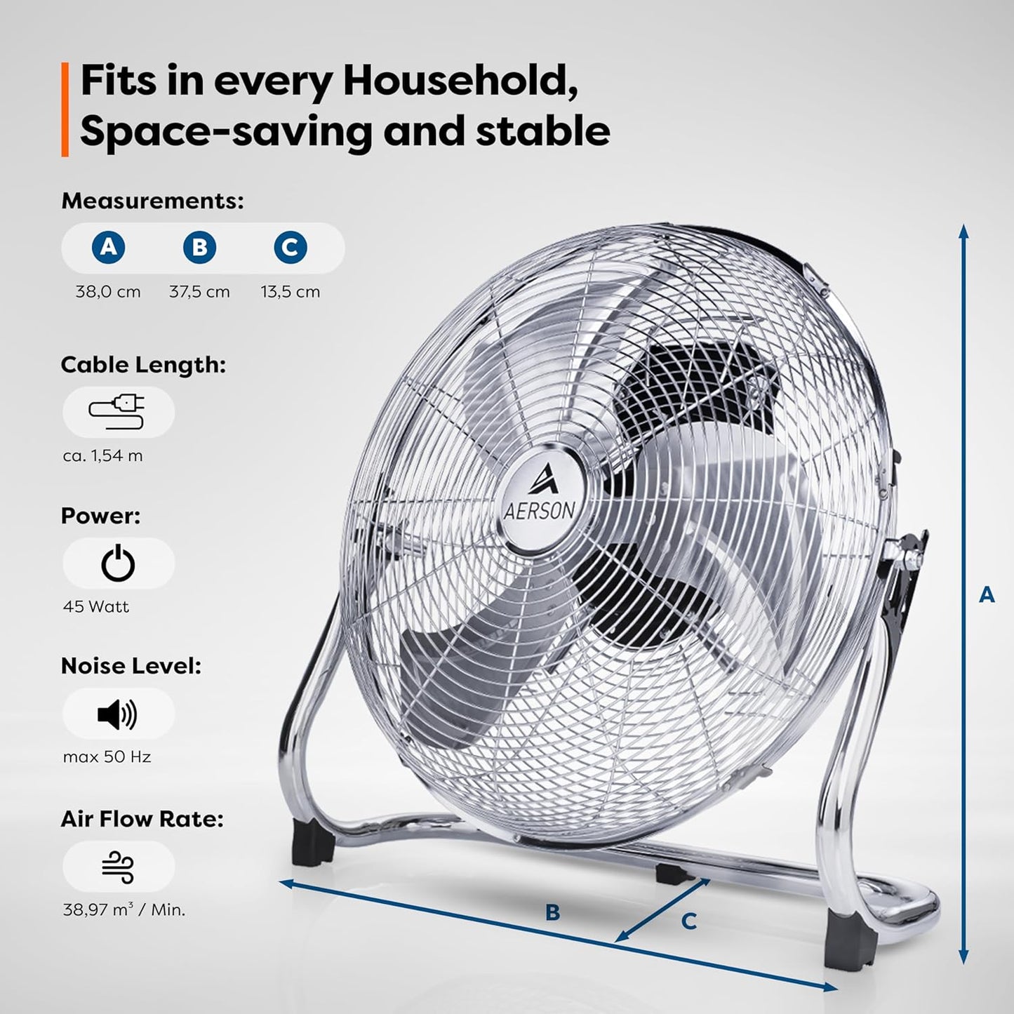 Aerson Bodenventilator, 30 cm Chrom