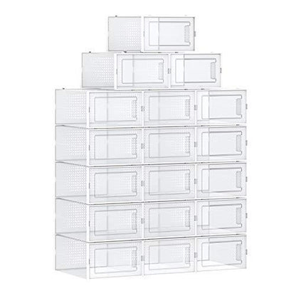 18er Set Aufbewahrungsboxen für Schuhe, weiss, transparent