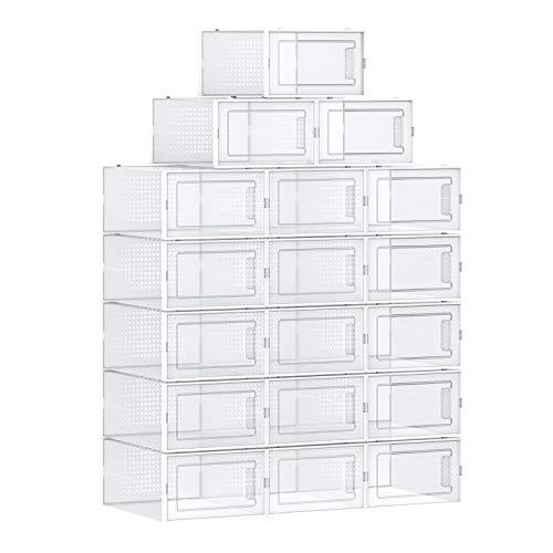 18er Set Aufbewahrungsboxen für Schuhe, weiss, transparent