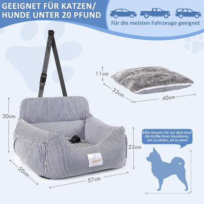 Hundeautositz mit Sicherheitsgurt bis 10 kg, wasserdicht, Blau-Weiss