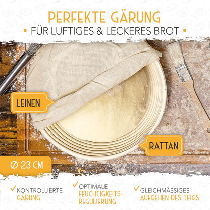 Gärkörbchen & Sauerteig Starter Set, G&#xE4;rkorb-Set + 600ml Starter + Zubeh&#xF6;r