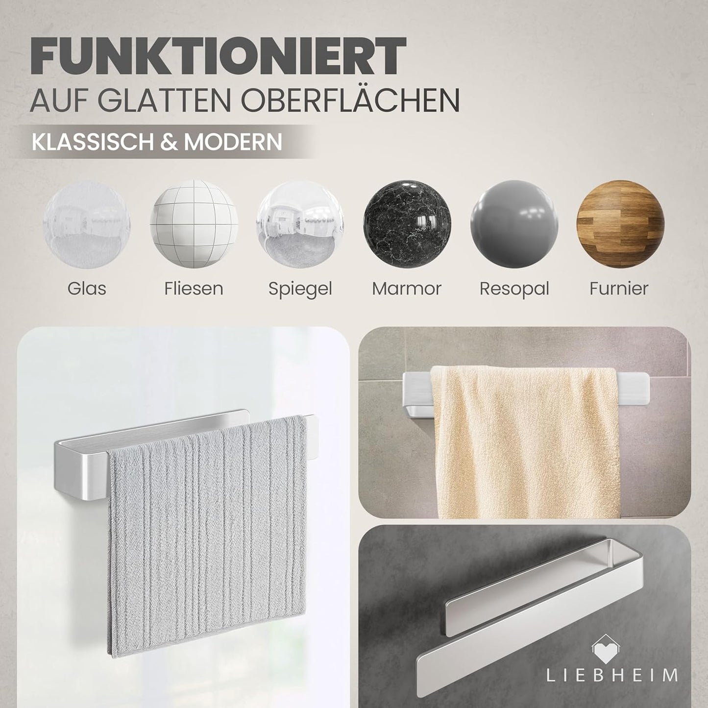 Handtuchhalter ohne Bohren, Silber Gebürstet 22.0 Zentimeter