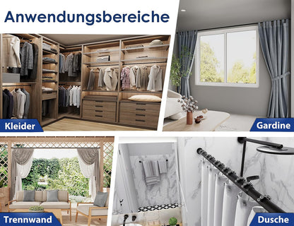 Teleskop-Gardinenstange ohne Bohren, 360-410 cm, 360-410 cm Matt Schwarz