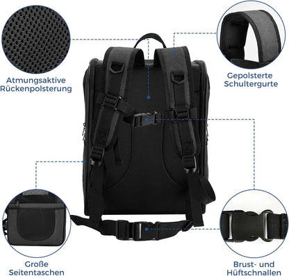 Falzbarer Haustier-Rucksack bis 12 kg, Schwarz-a