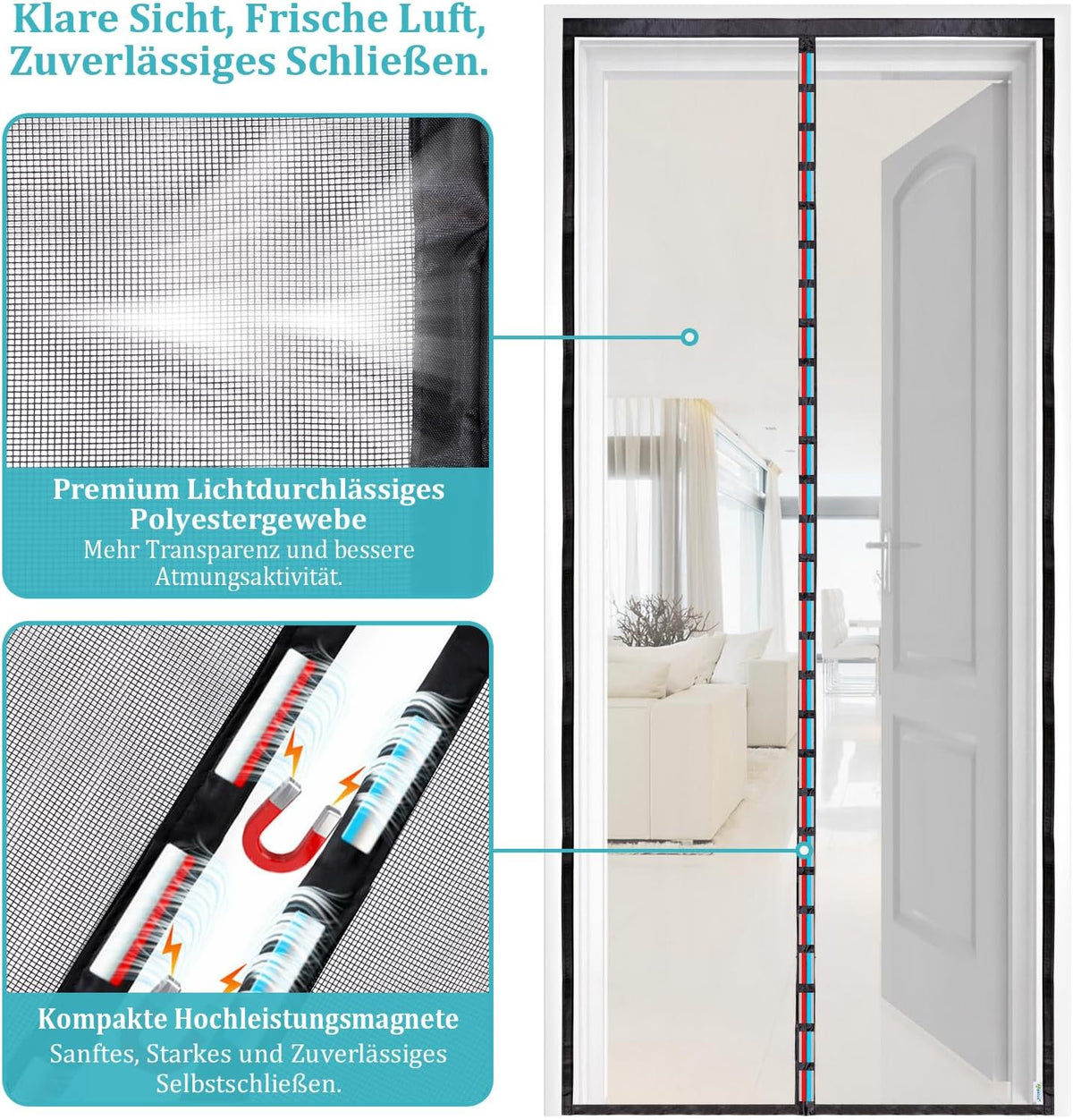 Magnetische Fliegengittertür Prime für Balkontüren, 90x200 cm Prime Schwarz