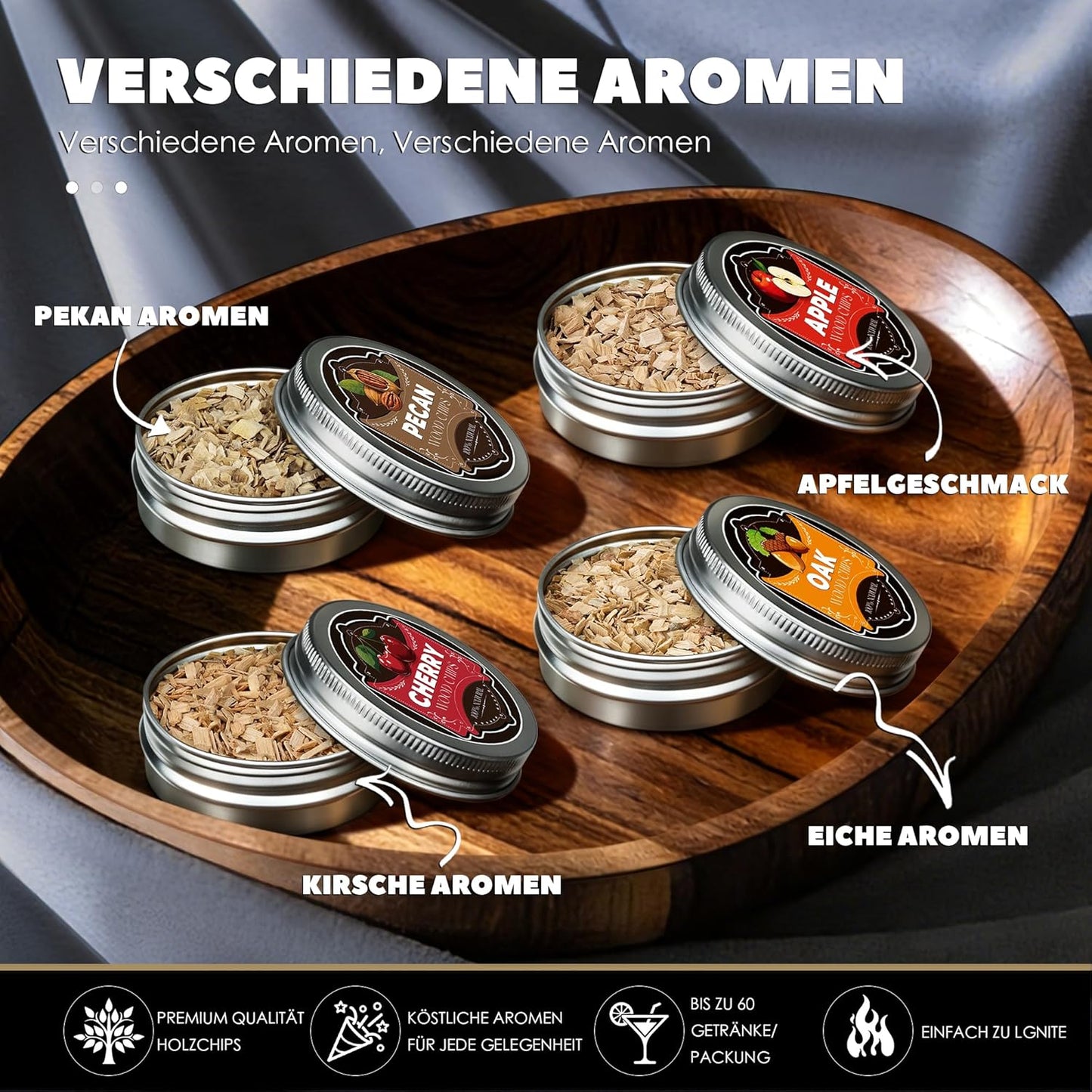 Whisky Räucher-Set mit Brenner und 4 Aromen