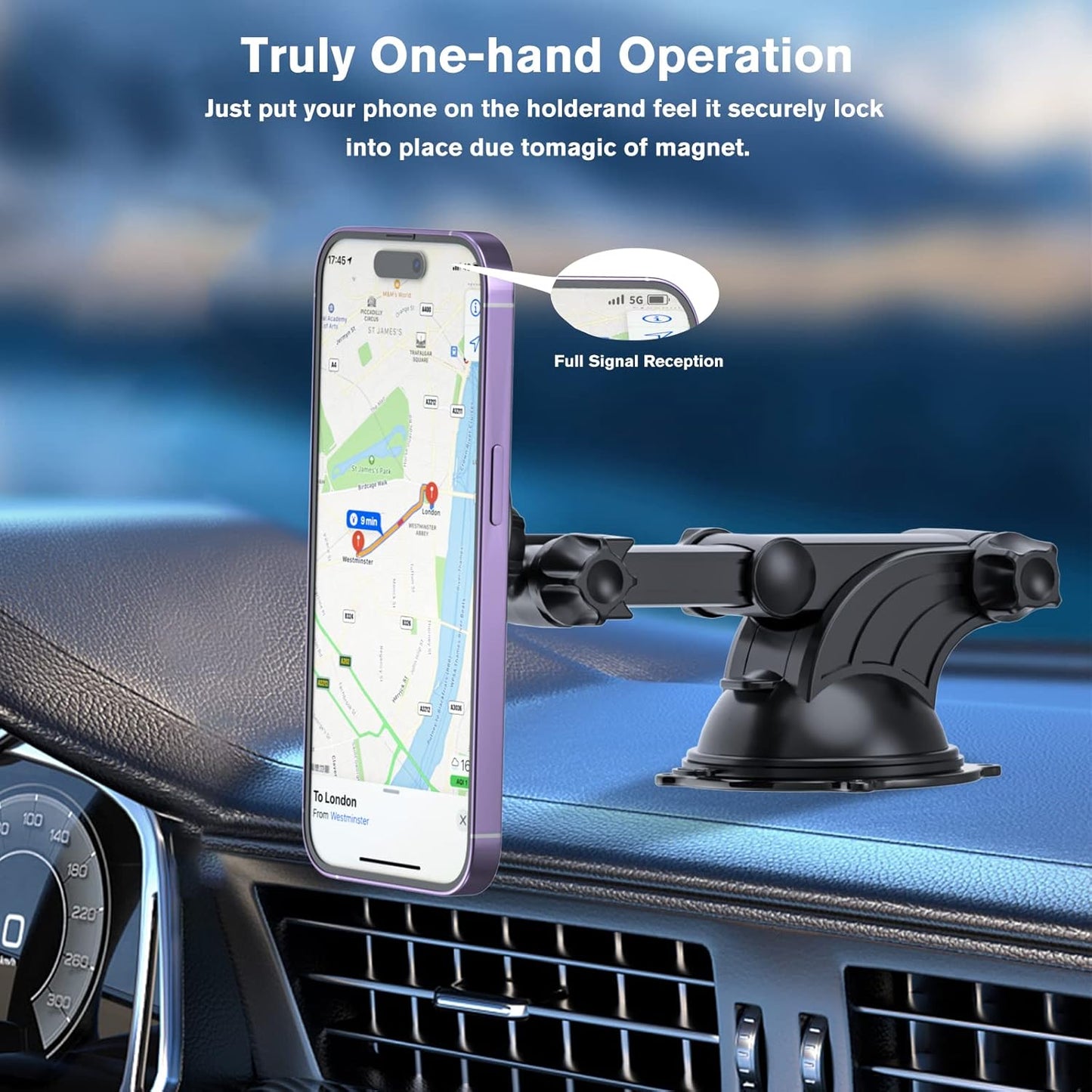 Magsafe Auto-Handyhalterung mit Ladefunktion, Blau + Teleskop-Saugnapf