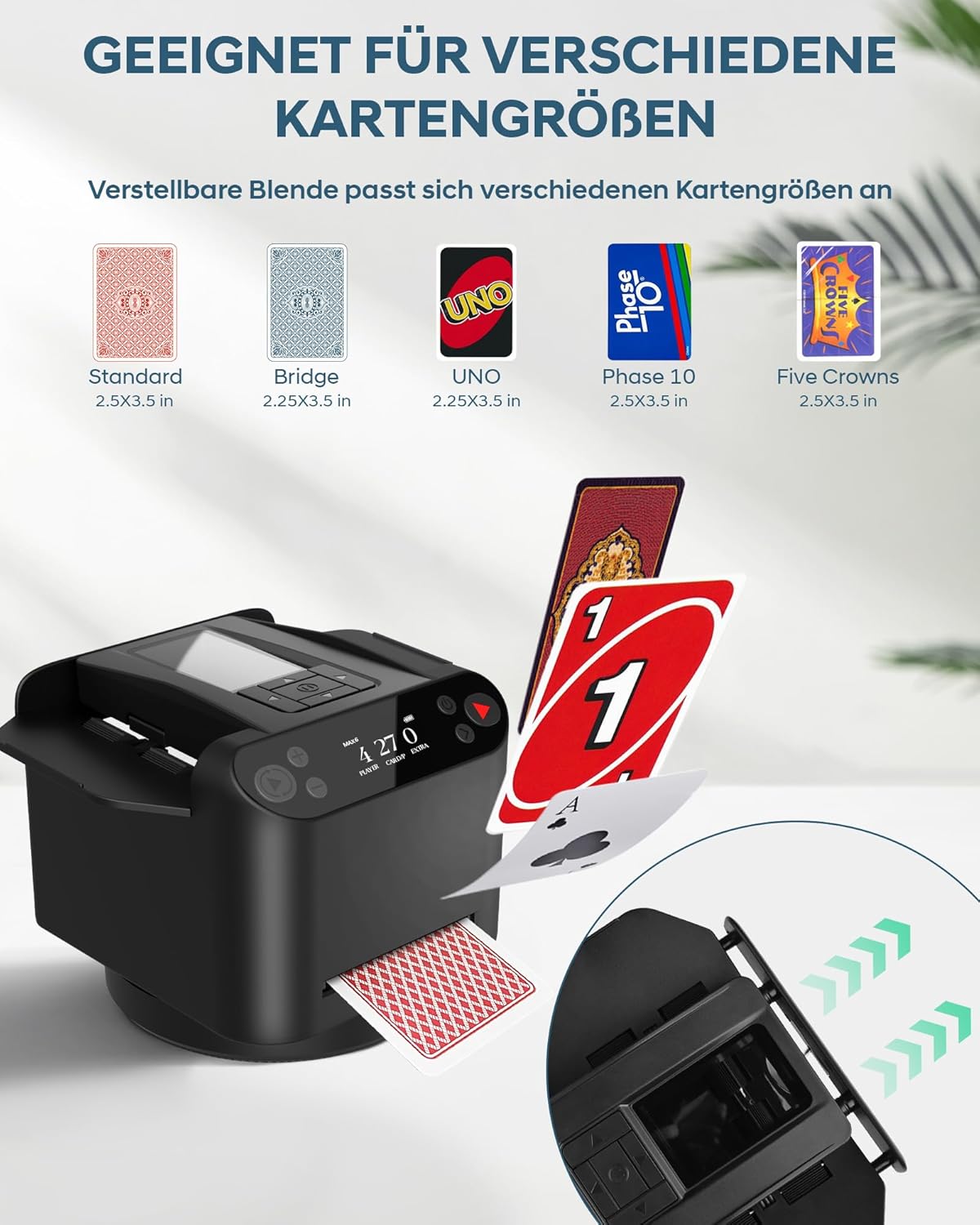Automatischer Kartenmischer für 12 Decks mit Verteiler, Schwarz