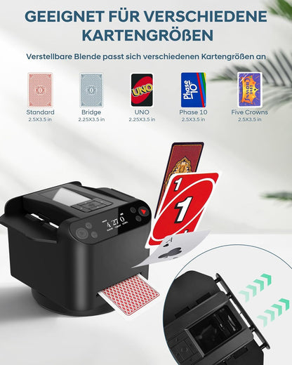 Automatischer Kartenmischer für 12 Decks mit Verteiler, Schwarz