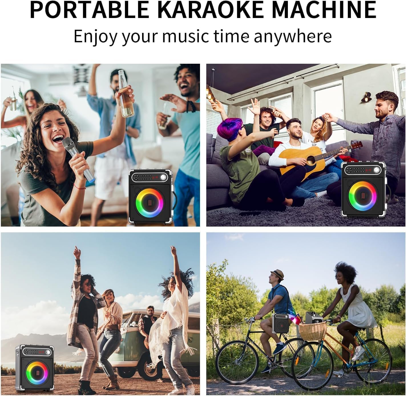 Karaoke-Maschine mit 2 kabellosen Mikrofonen, Schwarz