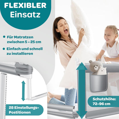 Bettschutzgitter klappbar & höhenverstellbar 180 cm, Hellgrau 180cm