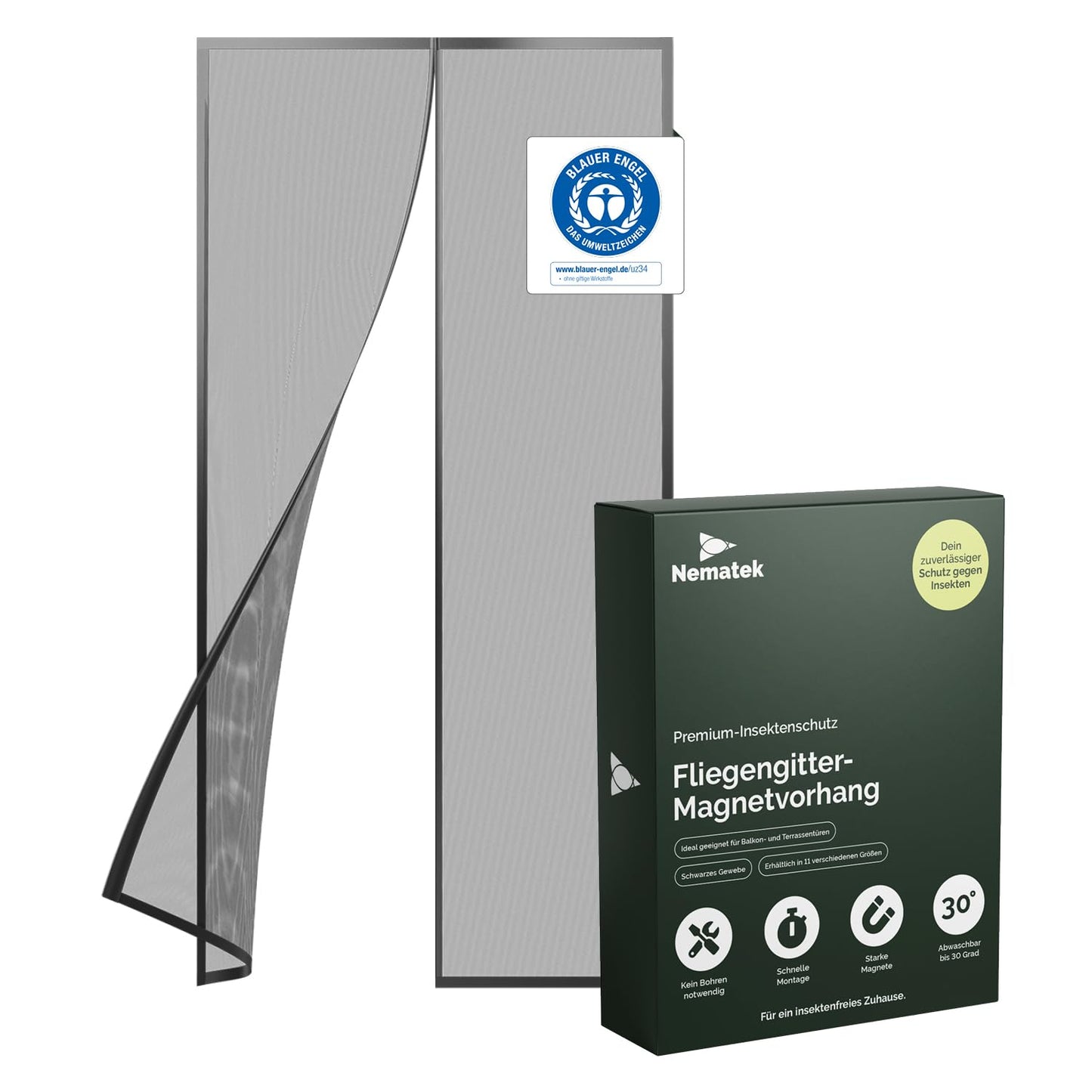 Fliegengitter Tür mit Magnetverschluss 90x210 cm, Schwarz 90 x 210 cm